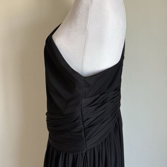 Davids Bridal As Is Mesh Dress Black One Shoulder  Chiffon Gown Bridesmaid Sz 12 - Picture 8 of 16